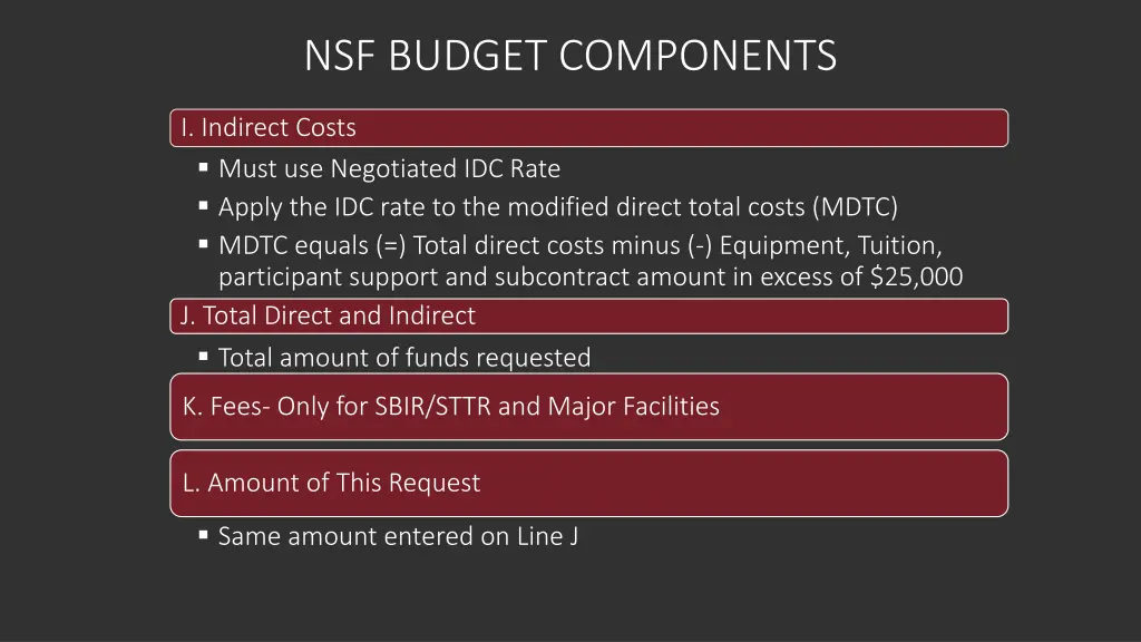 nsf budget components 3