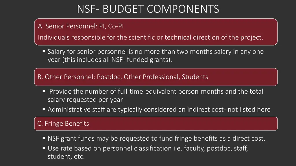 nsf budget components