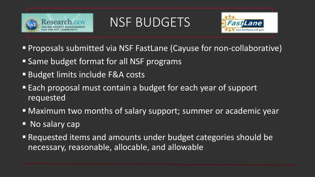 nsf budgets