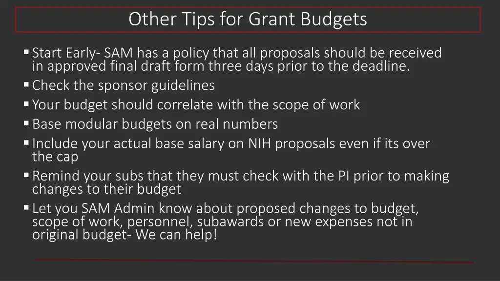 other tips for grant budgets