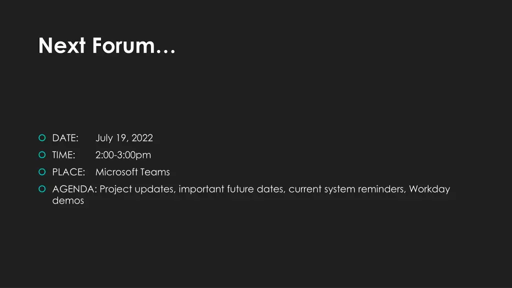 next forum