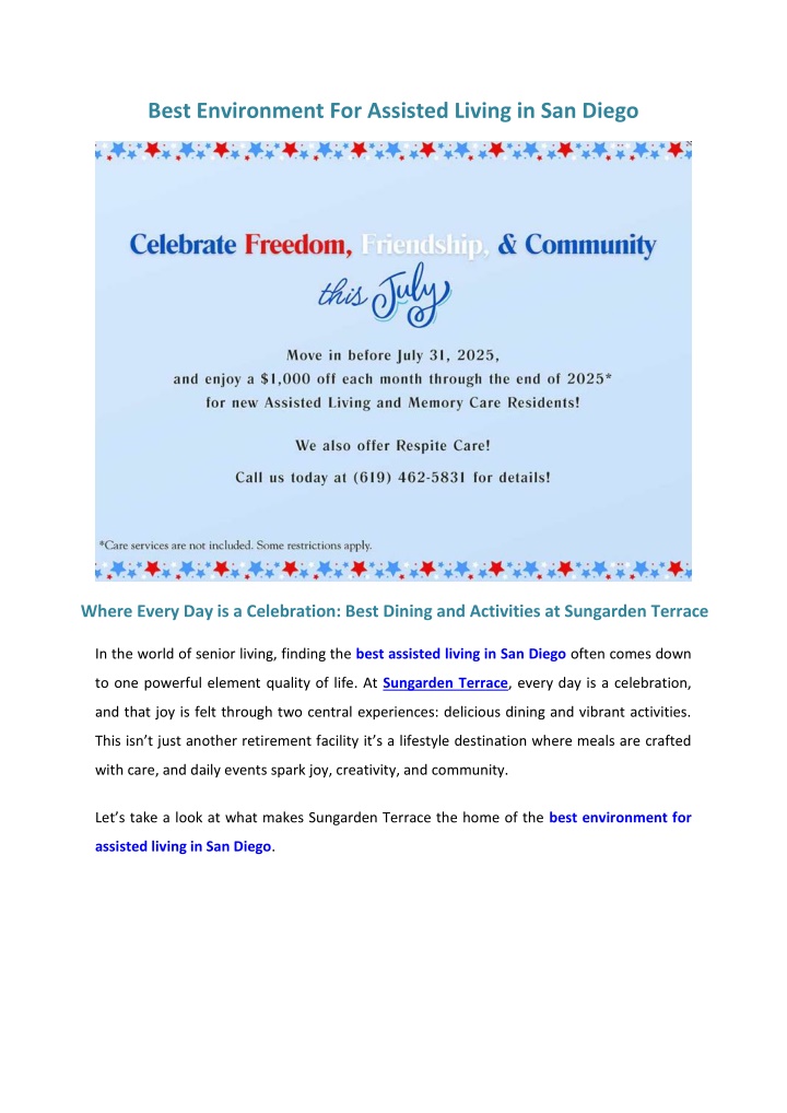 best environment for assisted living in san diego