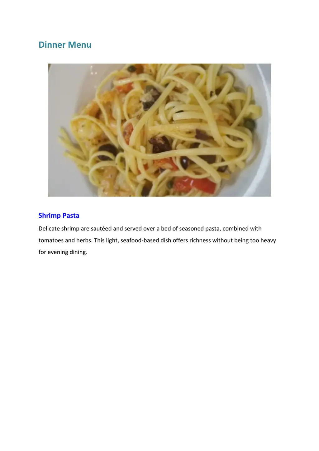 dinner menu