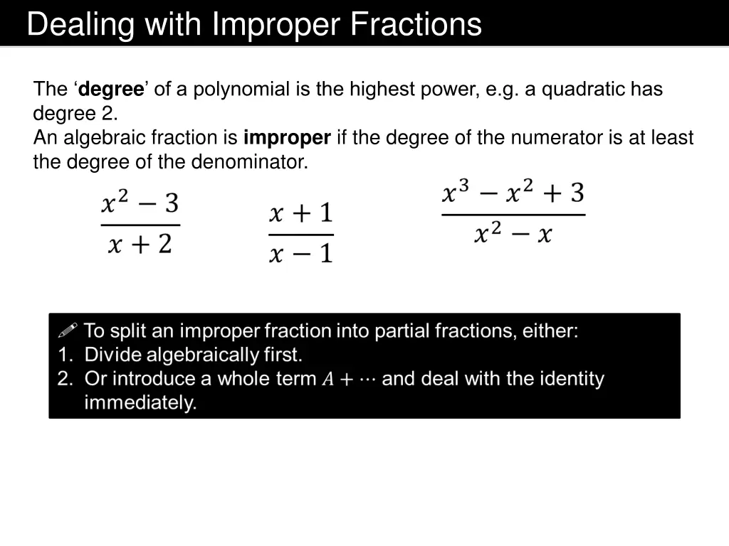 dealing with improper fractions