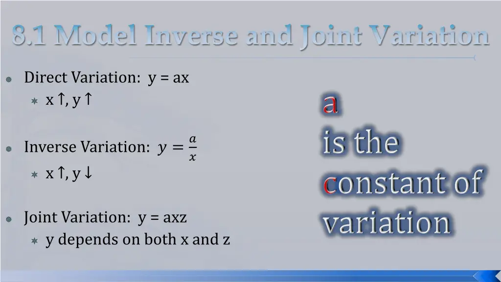 direct variation y ax x y