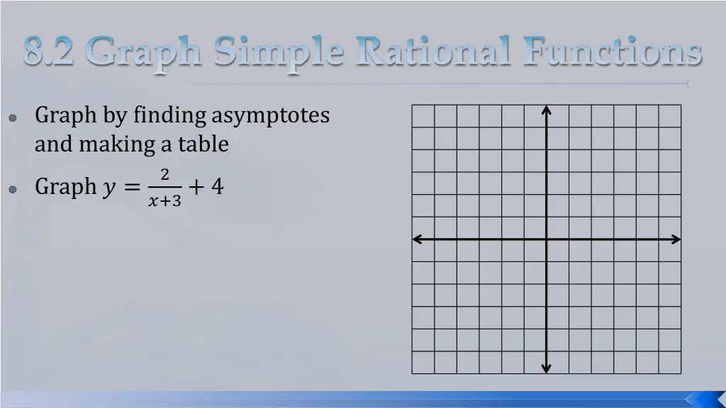 graph by finding asymptotes and making a table