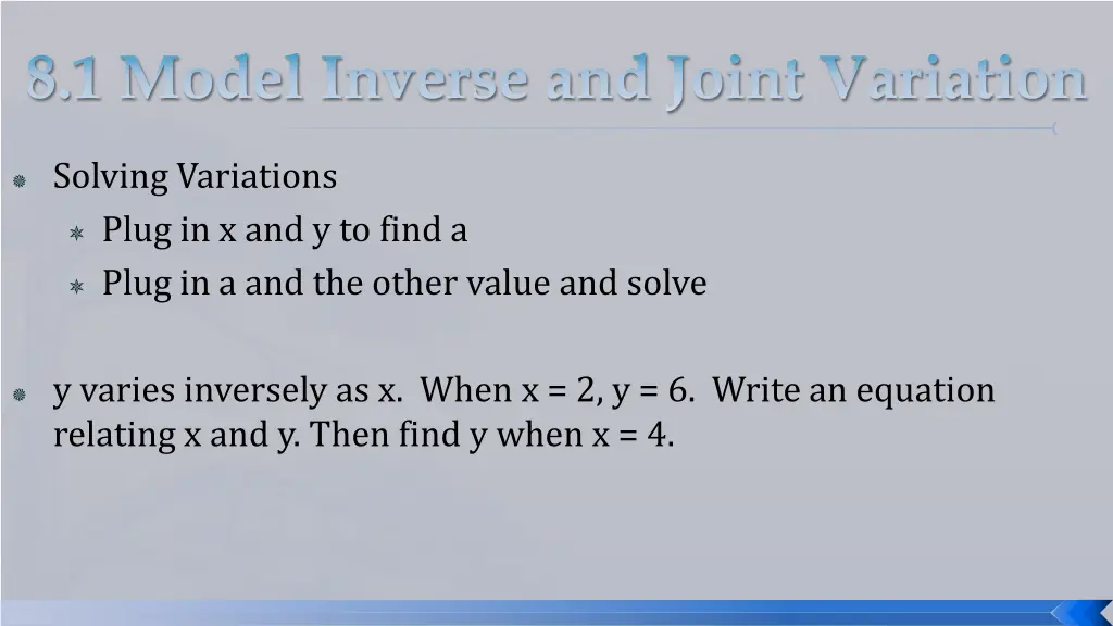 solving variations plug in x and y to find a plug