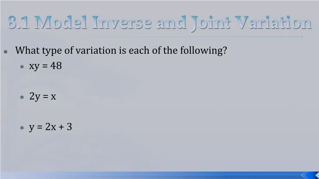 what type of variation is each of the following