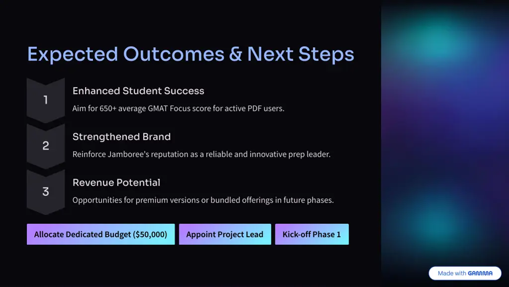 expected outcomes next steps