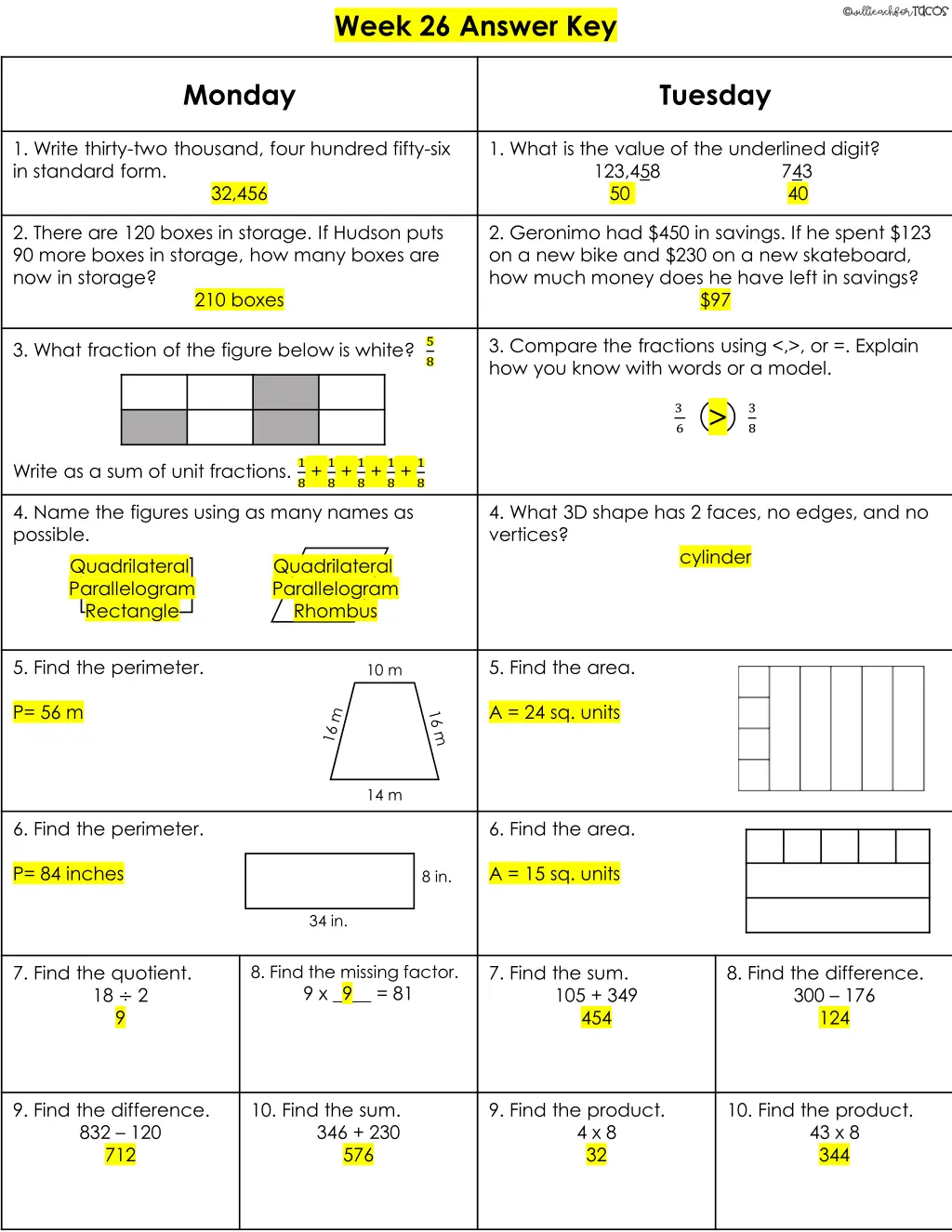 week 26 answer key