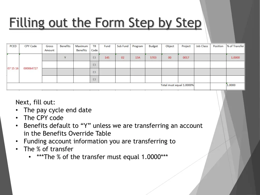 filling out the form step by step 1