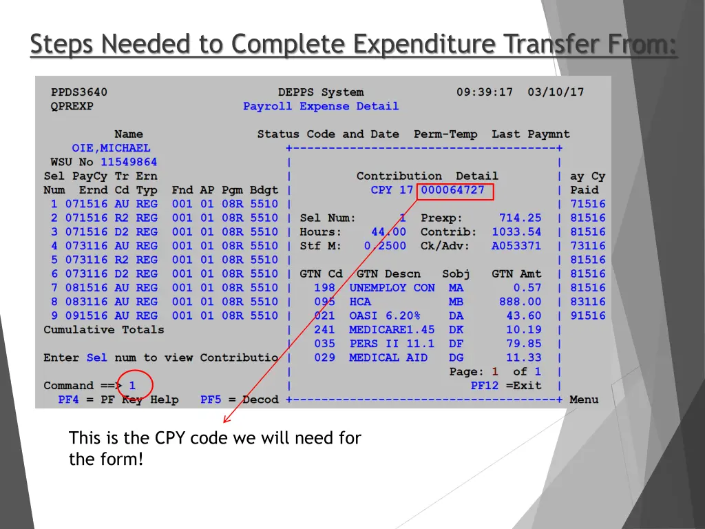 steps needed to complete expenditure transfer from 2