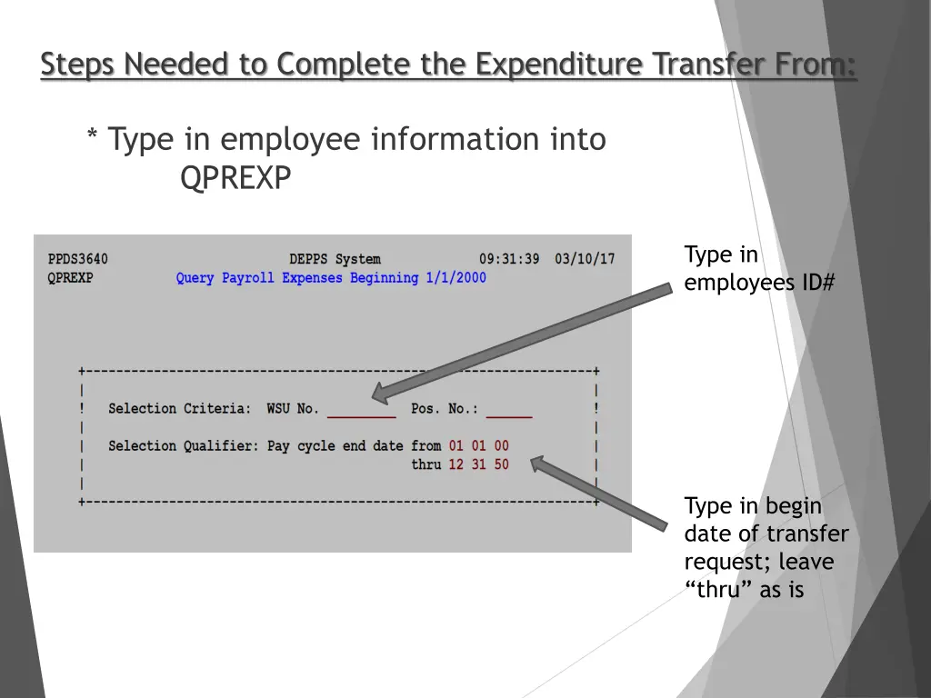 steps needed to complete the expenditure transfer