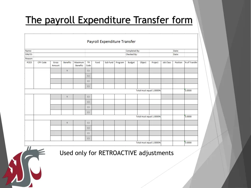the payroll expenditure transfer form