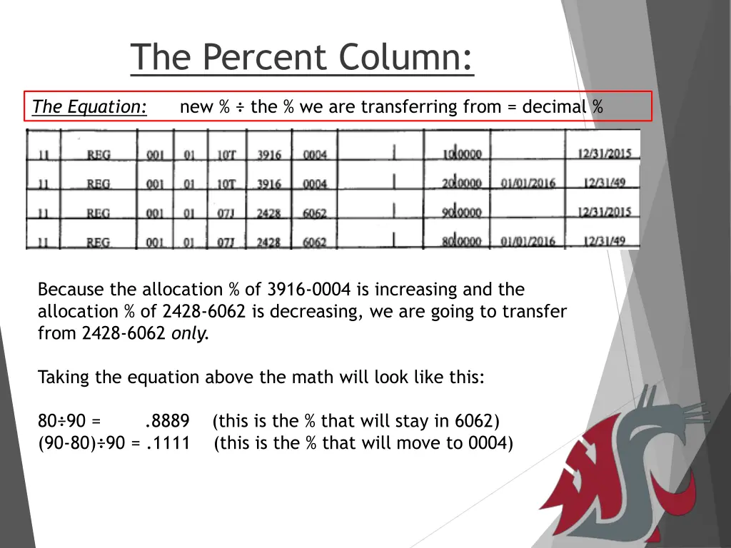 the percent column 1