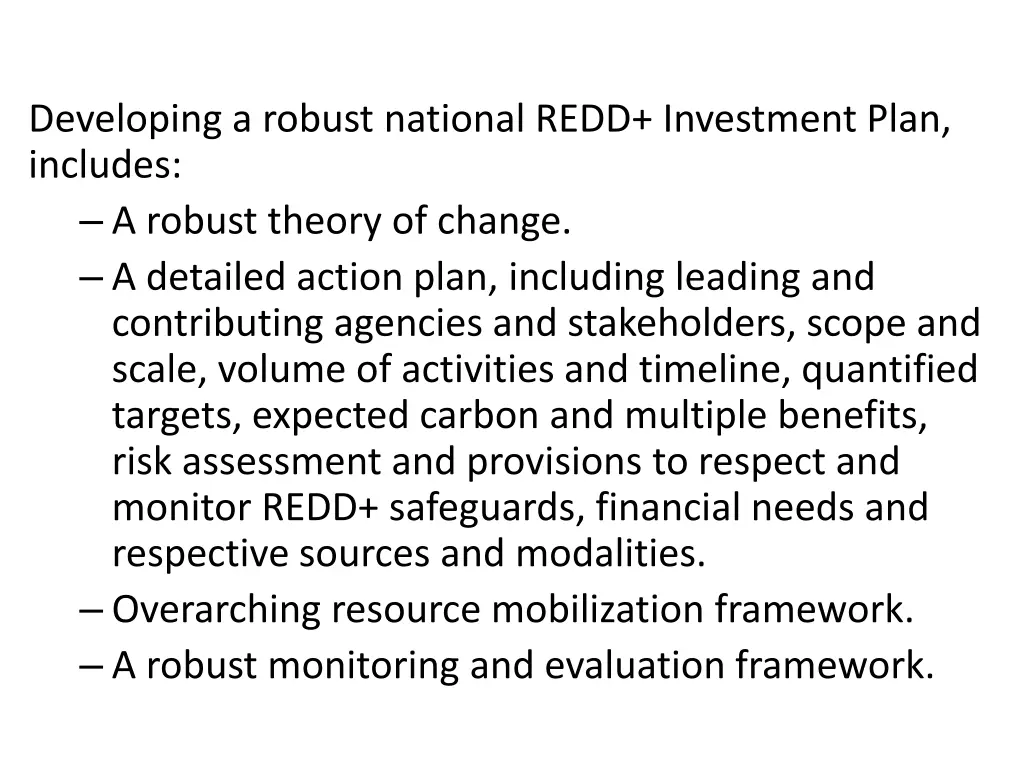 developing a robust national redd investment plan