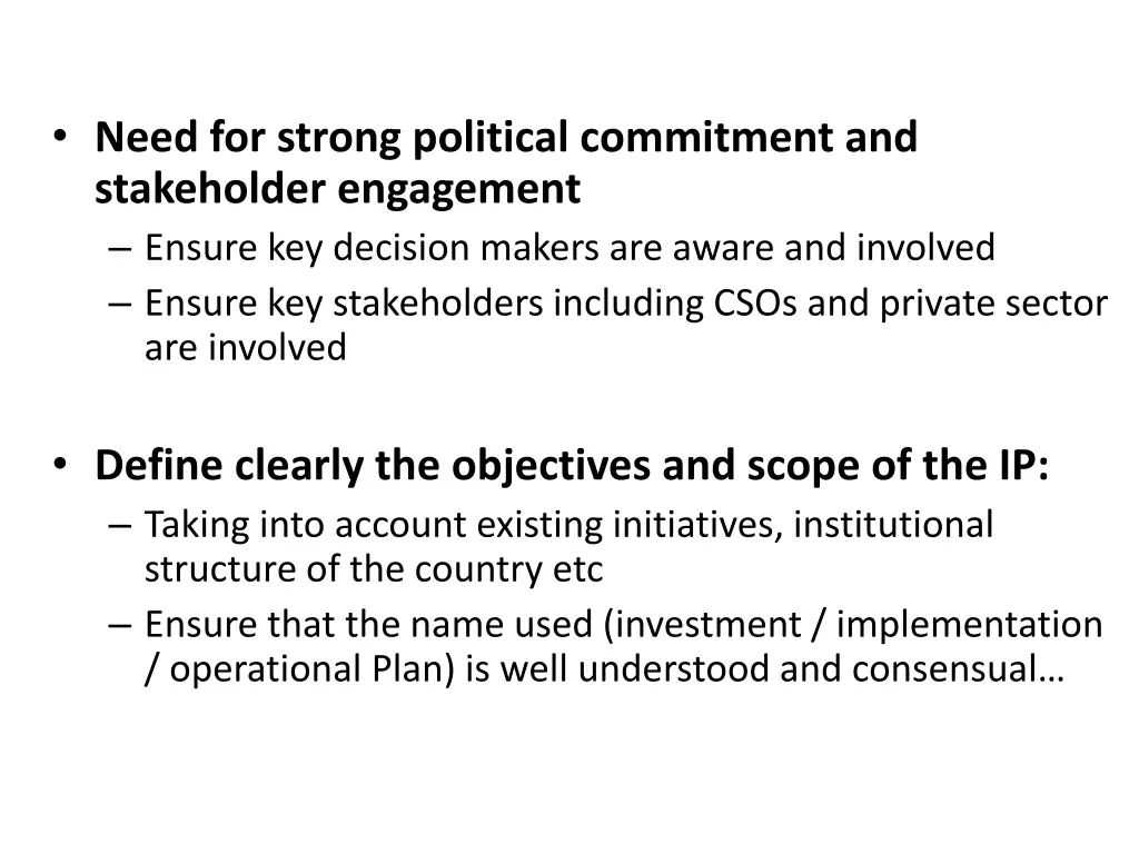 need for strong political commitment