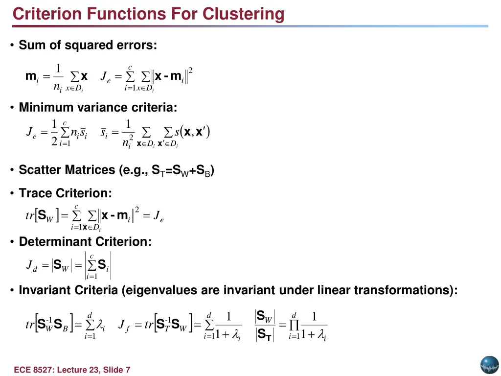 criterion functions for clustering