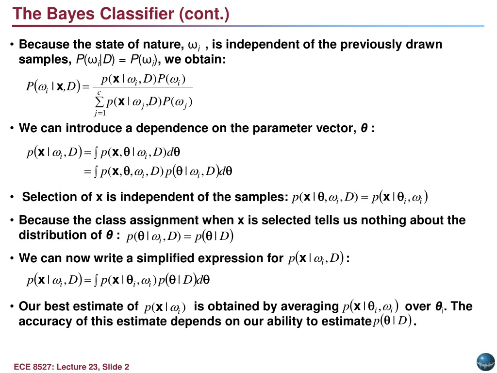 the bayes classifier cont