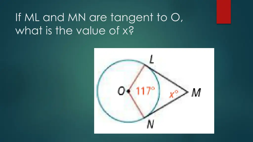 if ml and mn are tangent to o what is the value
