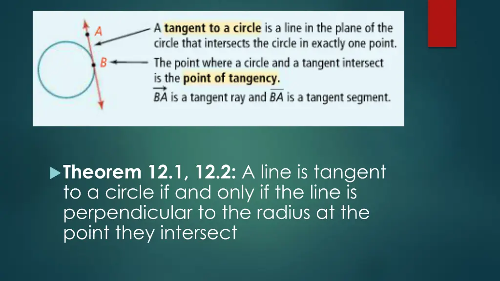 theorem 12 1 12 2 a line is tangent to a circle