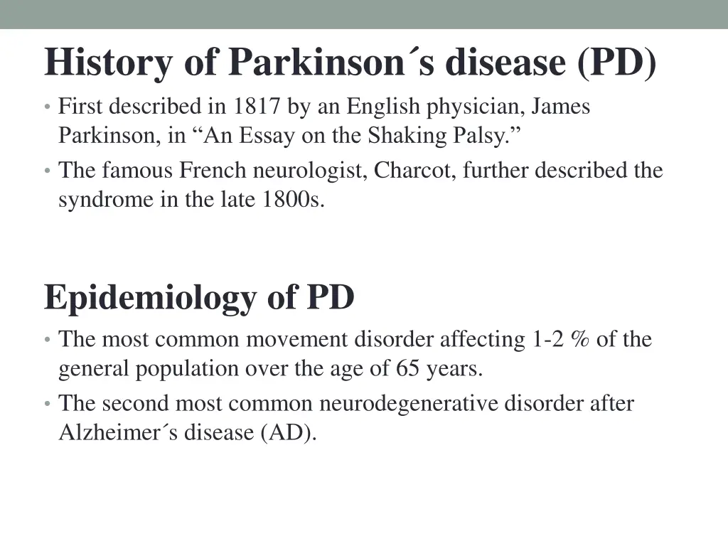 history of parkinson s disease pd first described