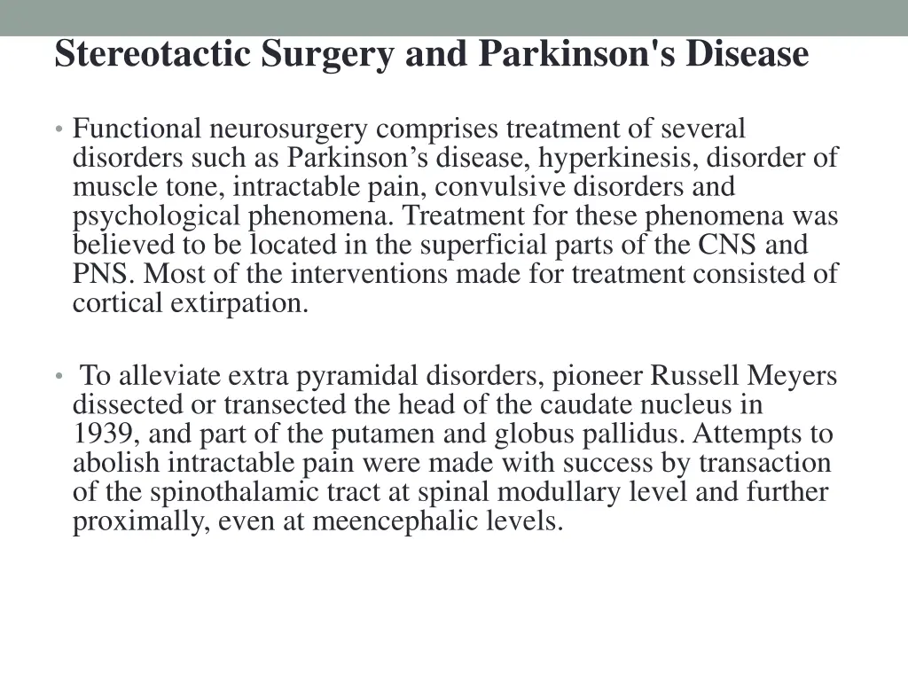 stereotactic surgery and parkinson s disease