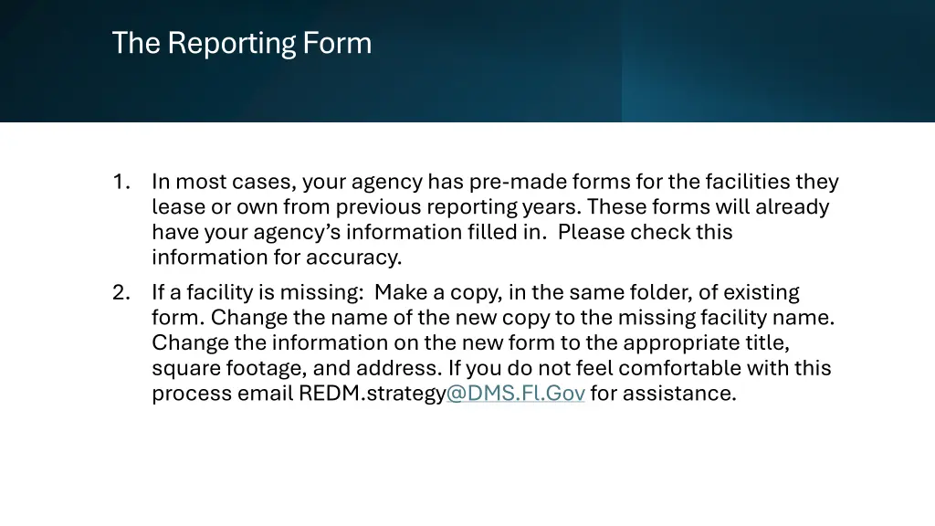 the reporting form