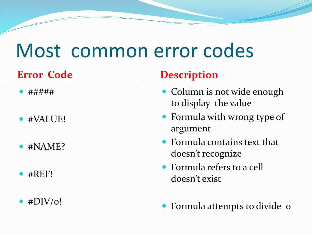most common error codes