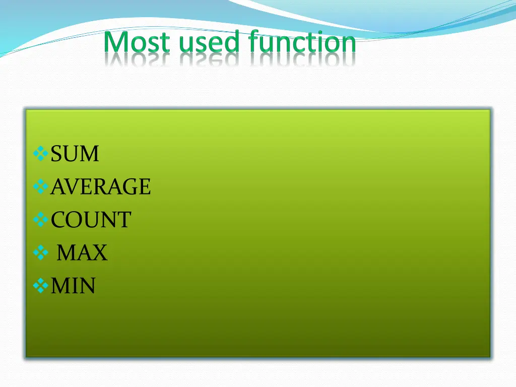 sum average count max min