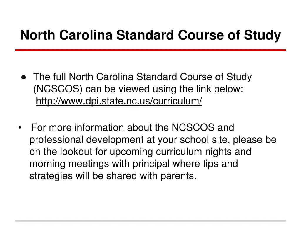 north carolina standard course of study