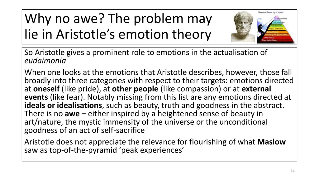 why no awe the problem may lie in aristotle