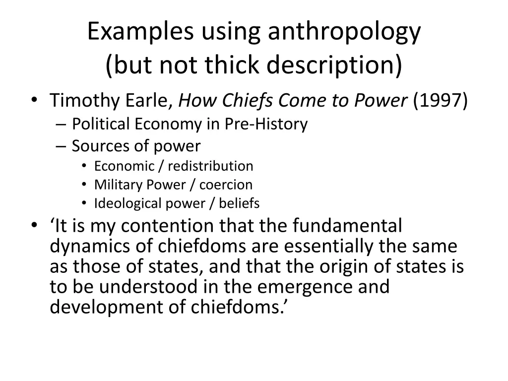 examples using anthropology but not thick