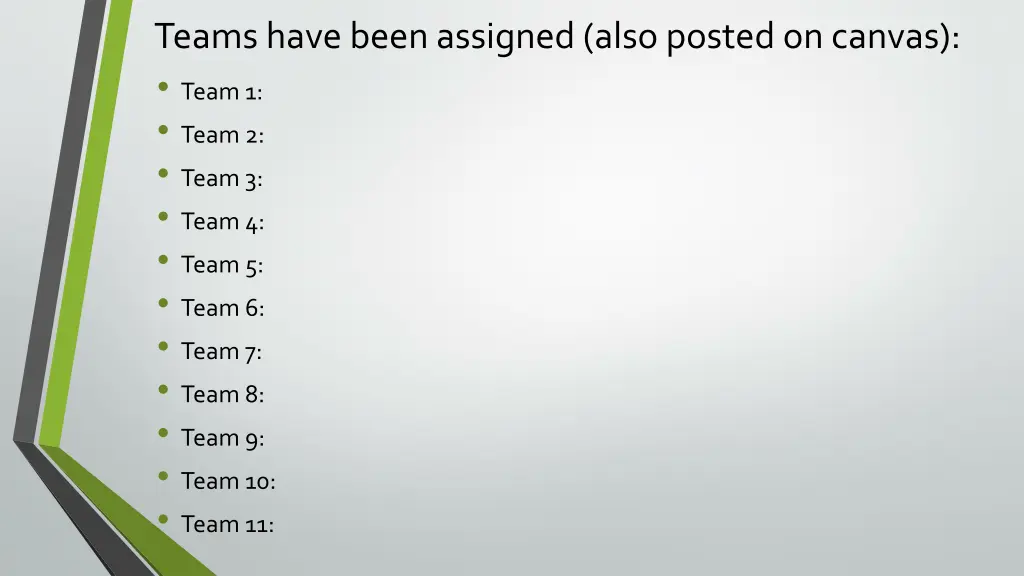 teams have been assigned also posted on canvas