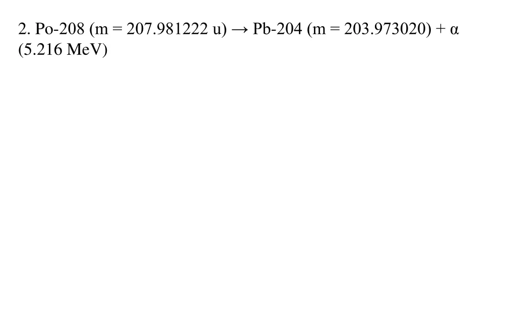 2 po 208 m 207 981222 u pb 204 m 203 973020