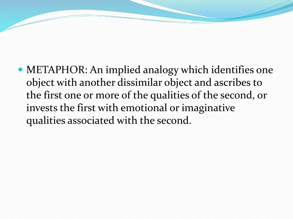 metaphor an implied analogy which identifies
