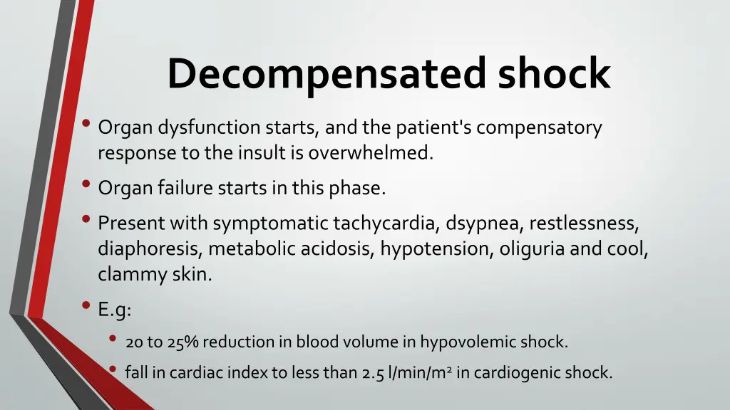 decompensated shock organ dysfunction starts