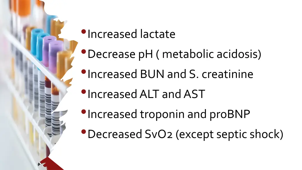 increased lactate decrease ph metabolic acidosis