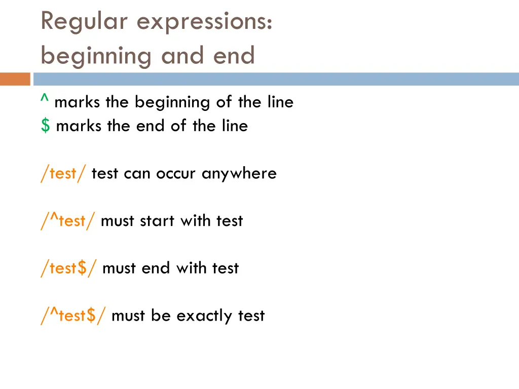 regular expressions beginning and end 1