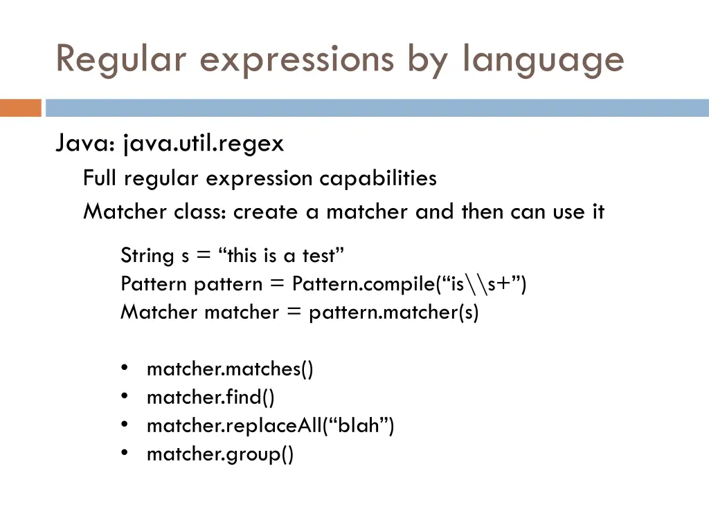 regular expressions by language 1
