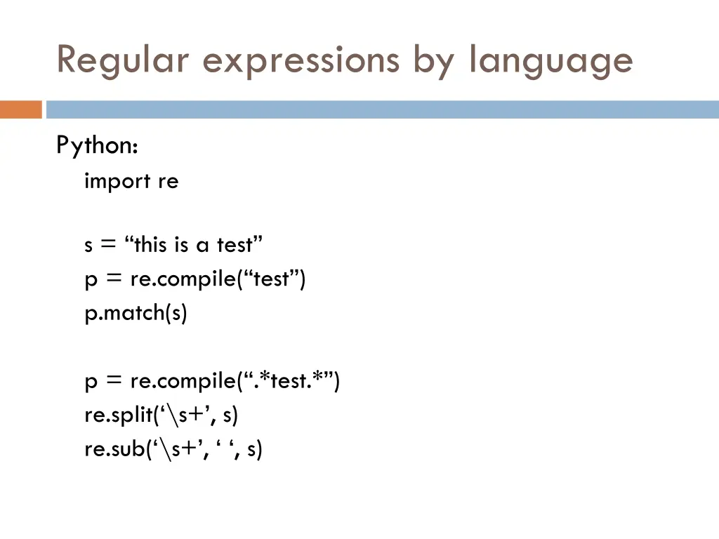 regular expressions by language 2