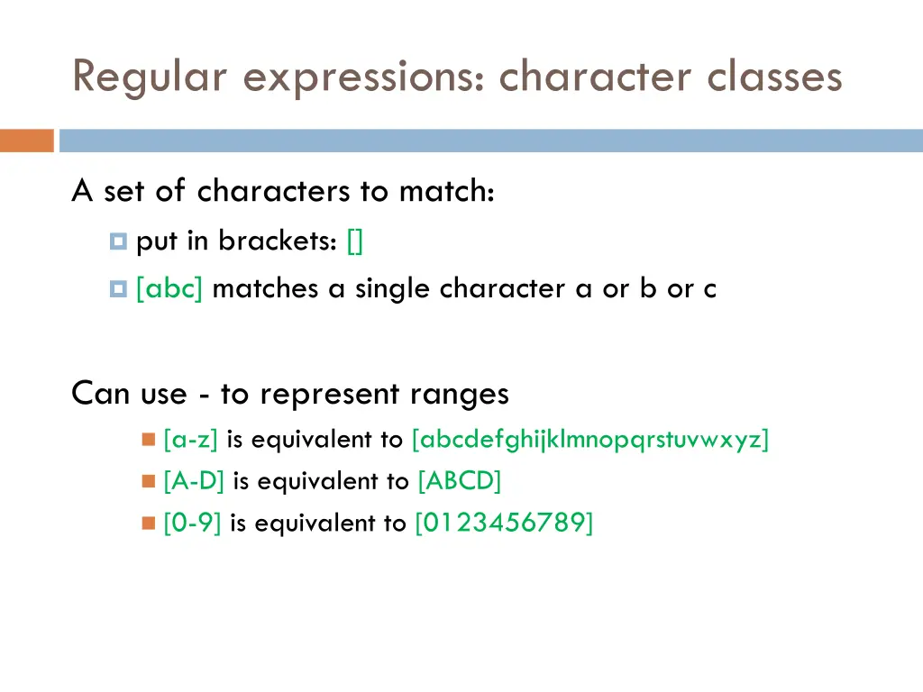 regular expressions character classes 2