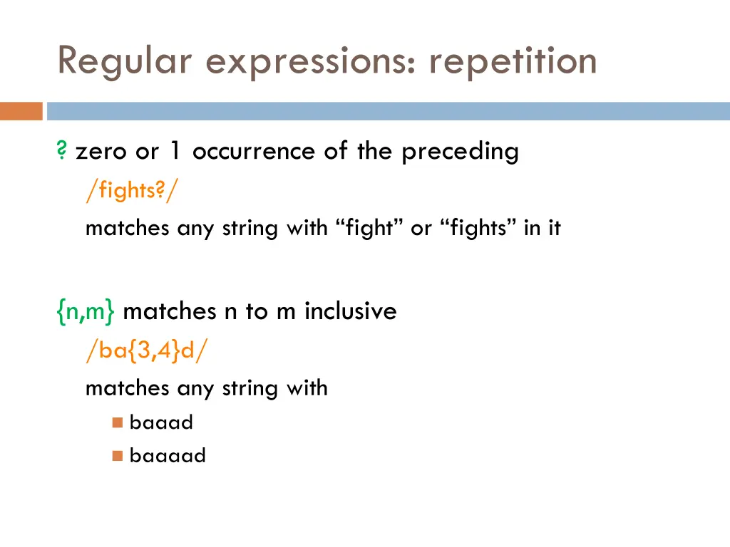 regular expressions repetition 1