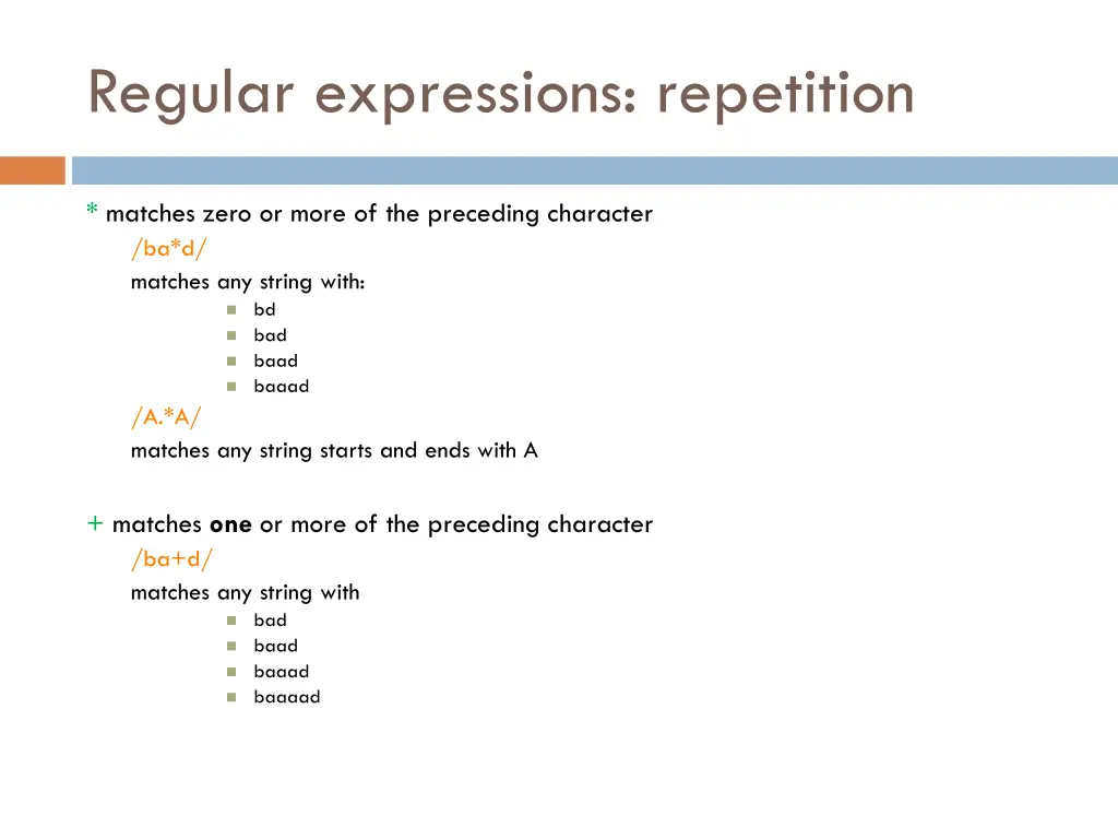 regular expressions repetition