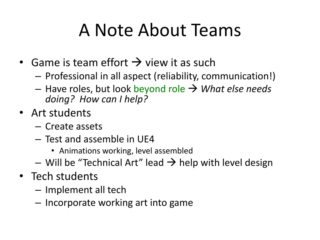 a note about teams
