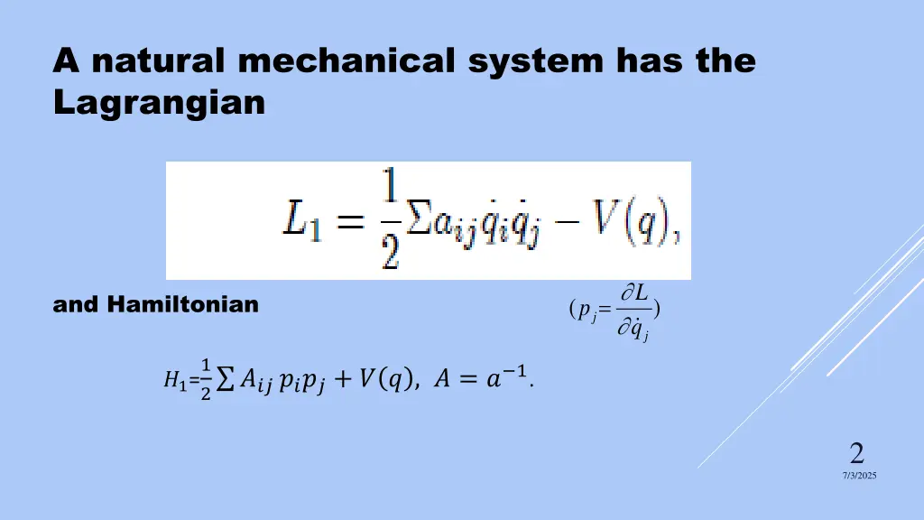 a natural mechanical system has the lagrangian