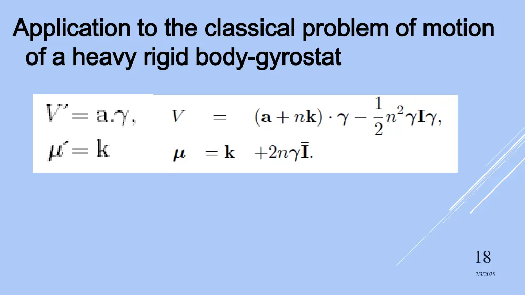 application to the classical problem of motion
