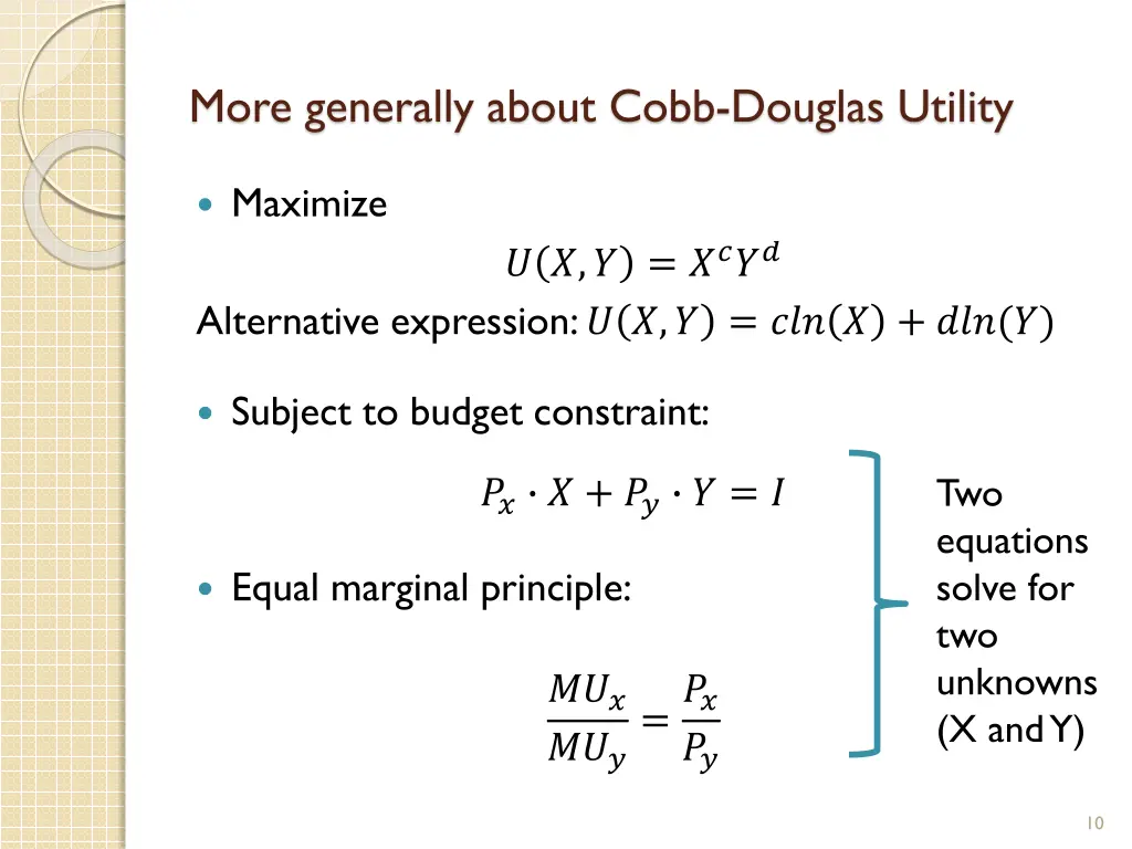 more generally about cobb douglas utility