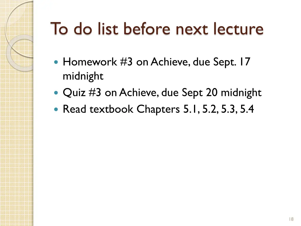 to do list before next lecture