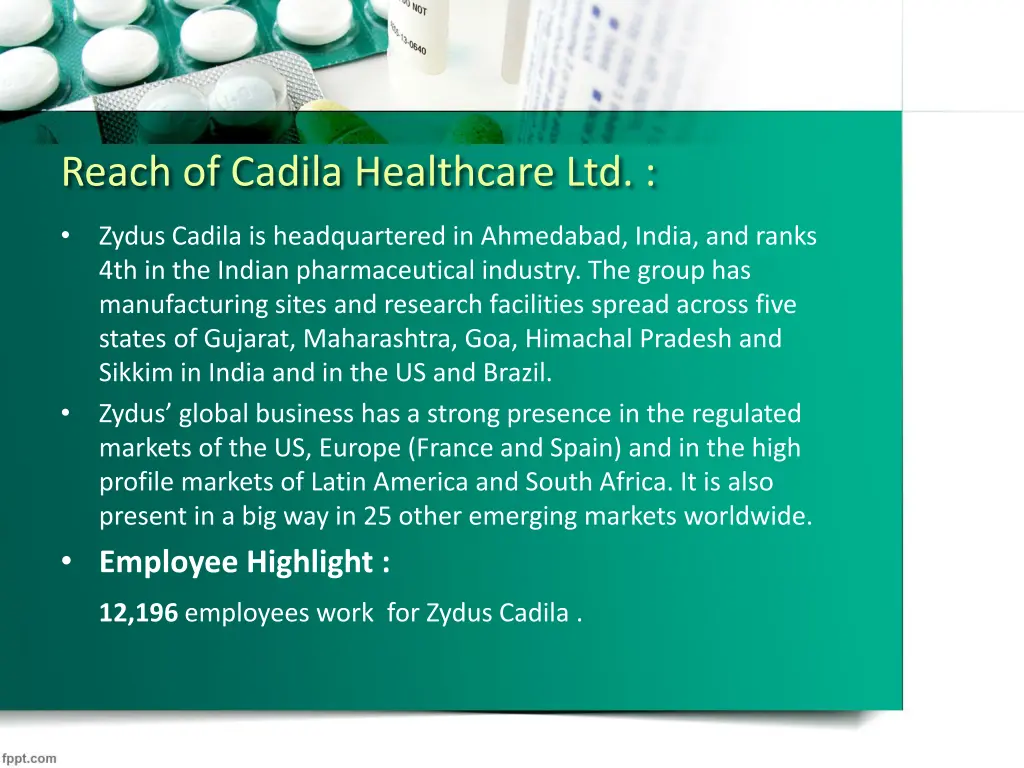 reach of cadila healthcare ltd